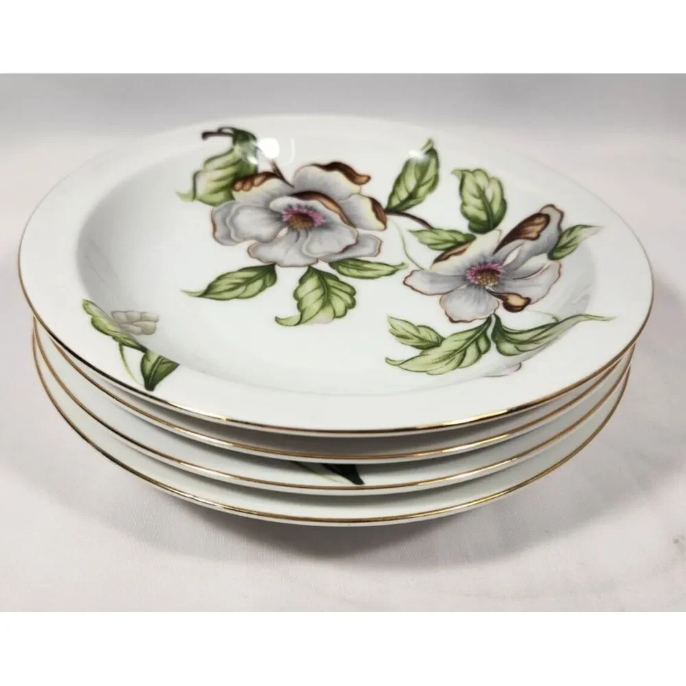 (set of 4) 1950's Roselyn China DOGWOOD Rimmed SOUP BOWLS 7‎ 5/8